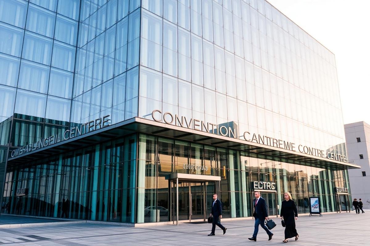 Modern Dubai convention centre exterior